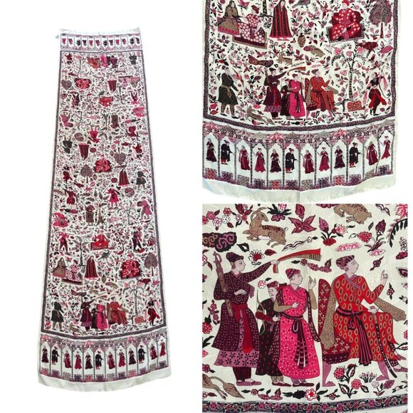 HUGE RARE ROECKL‎ ASIAN EASTERN INSPIRED ARTWORK 100% SILK SCARF MADE IN ITALY - Picture 2 of 5